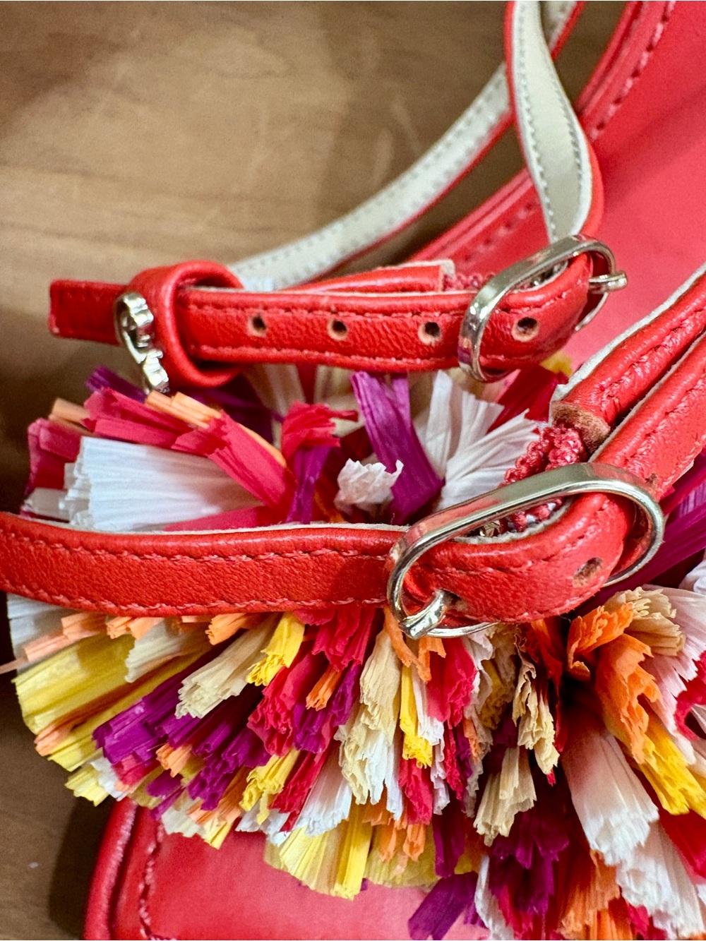 Sam Edelman Relove CLARE Red Ankle Strap Pom Pom Sandal, Womens size 8 - Picture 11 of 16